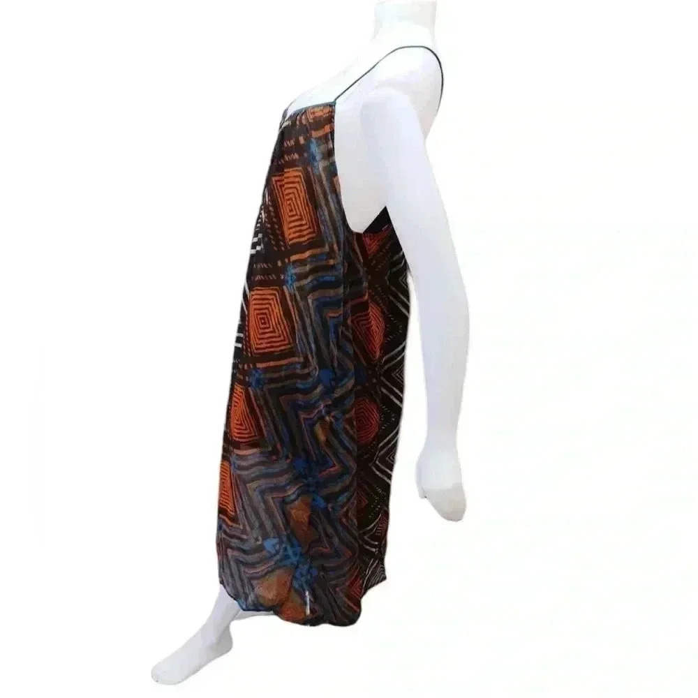 RVCA Maxi Multicolour Geometric Boho Flowy Spaghetti Strap Dress Size Medium - Picture 4 of 10